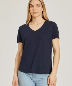 Relaxed Linen Blend V-Neck Tee